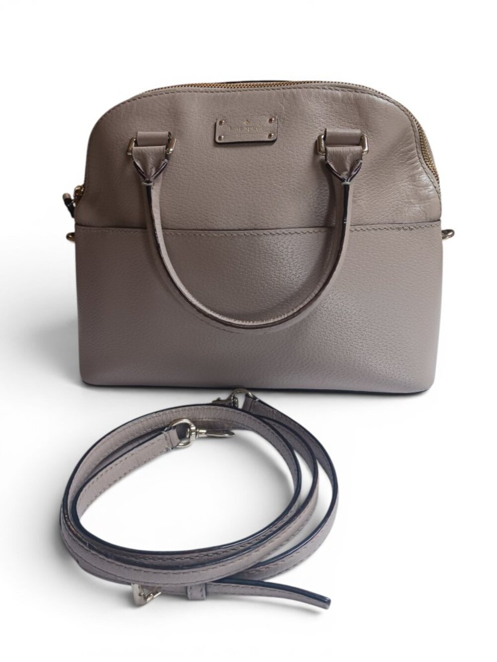 Kate Spade "Grove Street Carli" Pebbled Leather Satchel Crossbody– Warm Beige - Picture 2 of 16